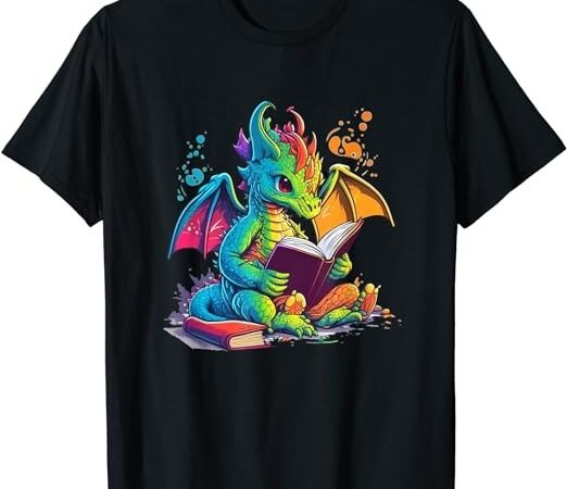 Cute dragon reading book t-shirt