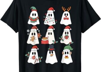 Cute Ghost Spooky Christmas Santa Hat Funny Family Pajama T-Shirt