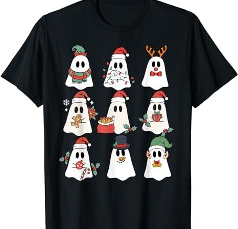 Cute ghost spooky christmas santa hat funny family pajama t-shirt png file