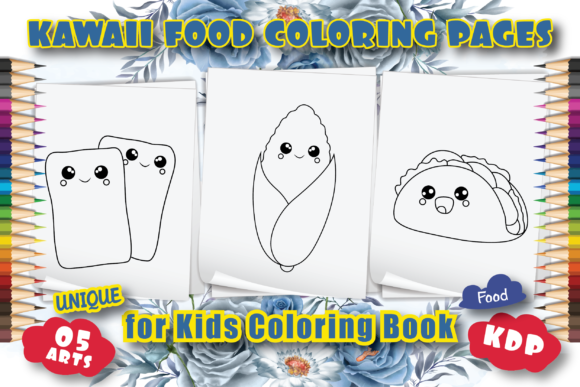 Cute kawaii food coloring book for kids t shirt vector file