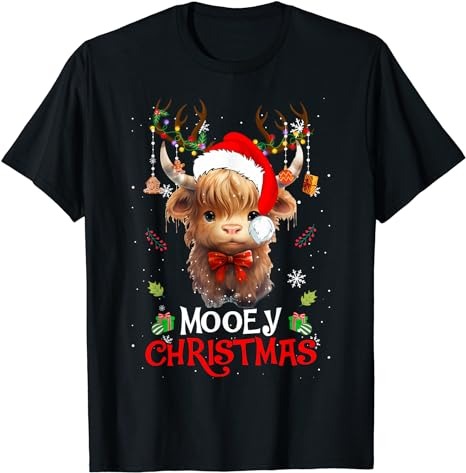 Cute Santa Cows Mooey Christmas Heifer Highland Cow Apparel T-Shirt