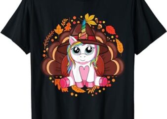 Cute Thanksgiving Shirt Girls Kids Toddler Turkey Unicorn T-Shirt
