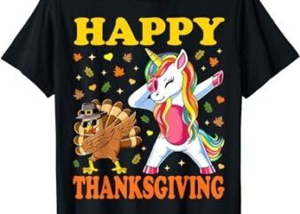 Cute Unicorn Thanksgiving Shirt For Girls Pilgrim Hat Turkey T-Shirt
