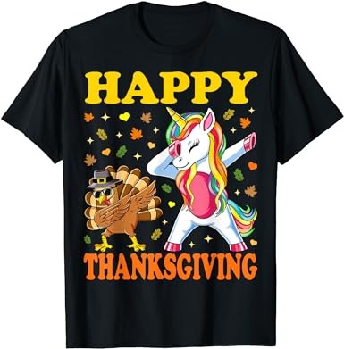 Cute unicorn thanksgiving shirt for girls pilgrim hat turkey t-shirt