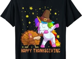 Cute Unicorn Thanksgiving Shirt For Girls Pilgrim Hat Turkey T-Shirt