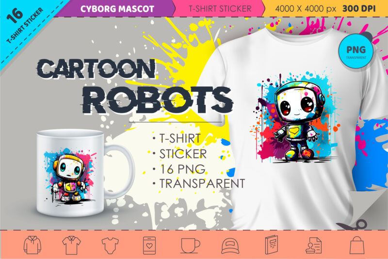 Cute cartoon robot. T-Shirt, Sticker.