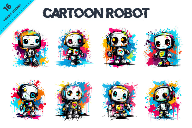 Cute cartoon robot. T-Shirt, Sticker.