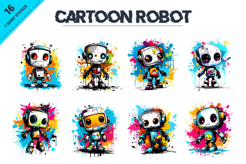 Cute cartoon robot. T-Shirt, Sticker.