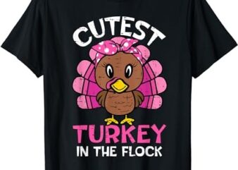 Cutest Turkey In The Flock Thanksgiving Shirts Kids Girls T-Shirt