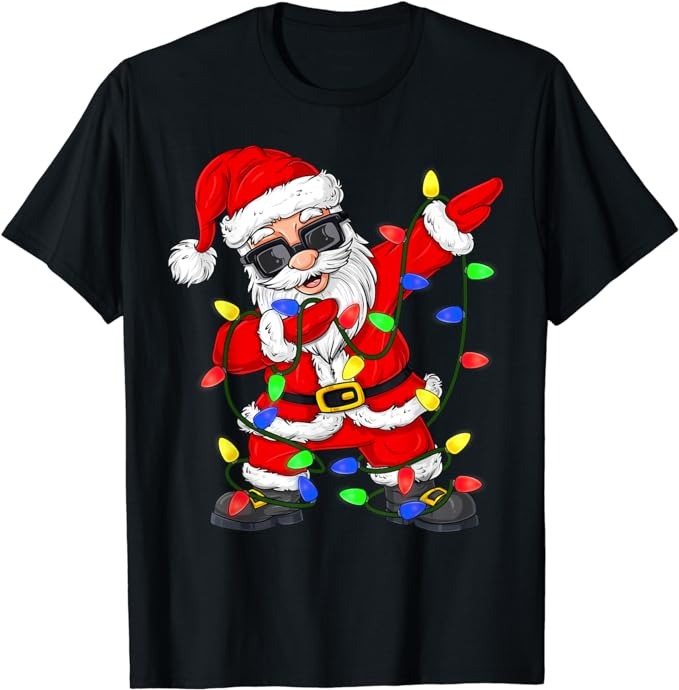 Dabbing Santa Claus Christmas Tree Lights Boys Kids Dab Xmas T-Shirt