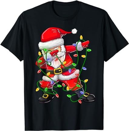 Dabbing santa shirt for boys girls christmas tree lights t-shirt
