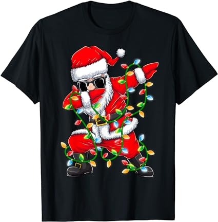 Dabbing santa xmas lights gifts kids girls boys christmas t-shirt
