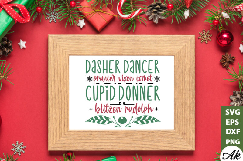 Dasher dancer prancer vixen comet cupid donner-blitzen rudolph Sign Making SVG