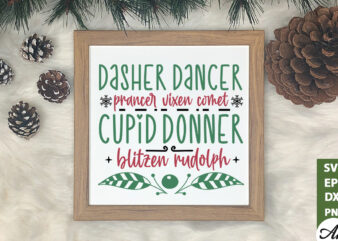 Dasher dancer prancer vixen comet cupid donner-blitzen rudolph Sign Making SVG t shirt vector illustration