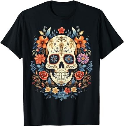De los muertos day of the dead sugar skull halloween women t-shirt
