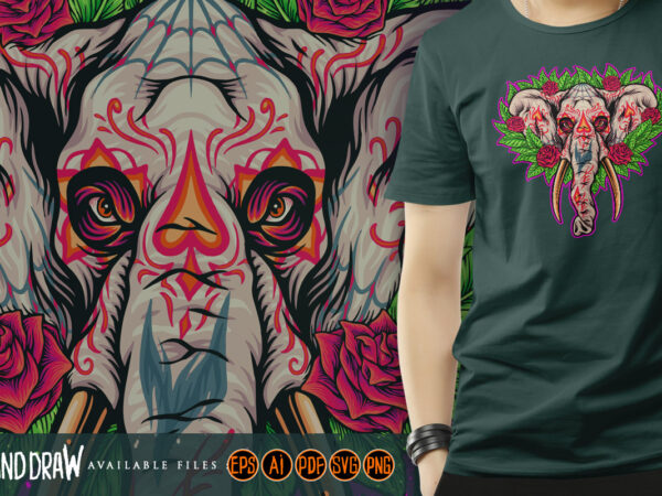 Death botanical beauty floral elephant t shirt vector illustration Death botanical beauty floral elephant t shirt vector illustration