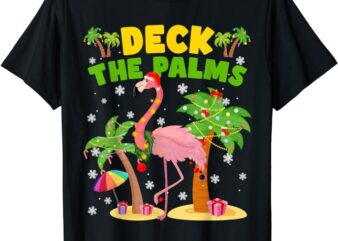 Deck The Palms Flamingo Mele Kalikimaka Hawaiian Christmas T-Shirt