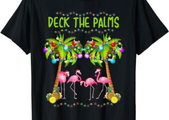 Deck the Palms Merry Flamingo Christmas tee funny T-Shirt