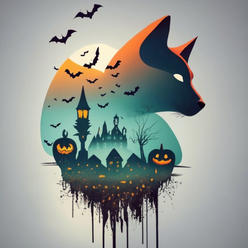 Design a captivating and eerie Halloween-themed T-shirt featuring spooky silhouettes. Create a minimalist masterpiece that showcases the sil