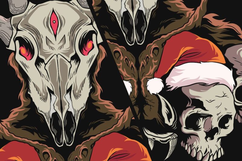 Christmas Reindeer Monster T-shirt Designs Bundle, Deer Monster T-shirt Design Artwork, Christmas T-shirt Design Vector
