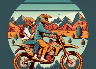 Dirt bike vector with mountains on background t-shirt design, two passengers,man and woman PNG File