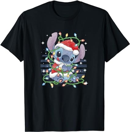 Disney lilo & stitch christmas tangled lights portrait t-shirt