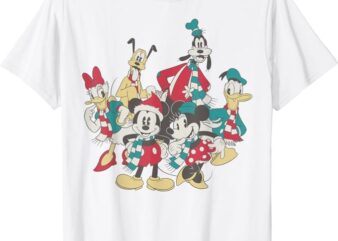 Disney Mickey And Friends Christmas Vintage Group Shot T-Shirt