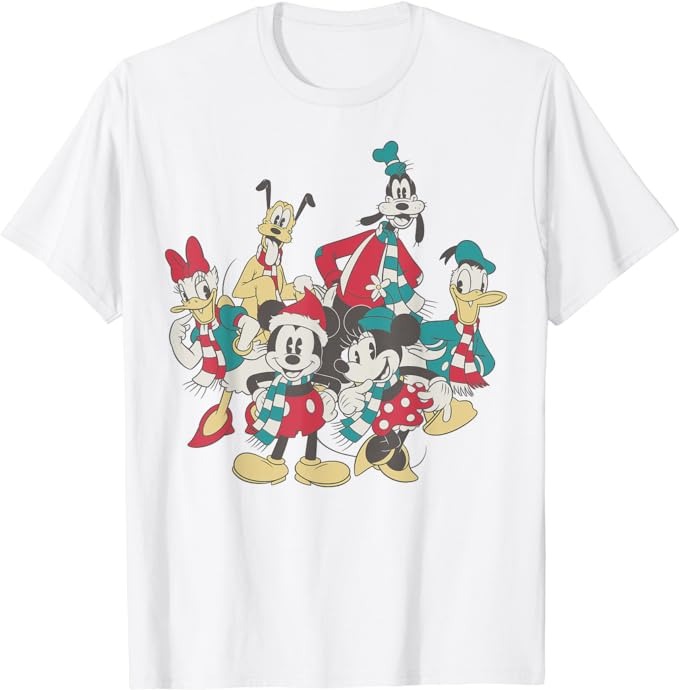 Disney Mickey And Friends Christmas Vintage Group Shot T-Shirt
