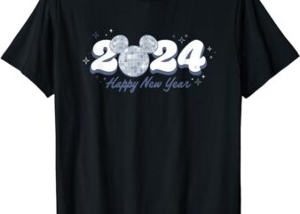 Disney Mickey Mouse Head Disco Ball Happy New Year 2024 T-Shirt