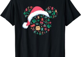 Disney Mickey Mouse Head Icon Christmas Holiday Santa Hat T-Shirt