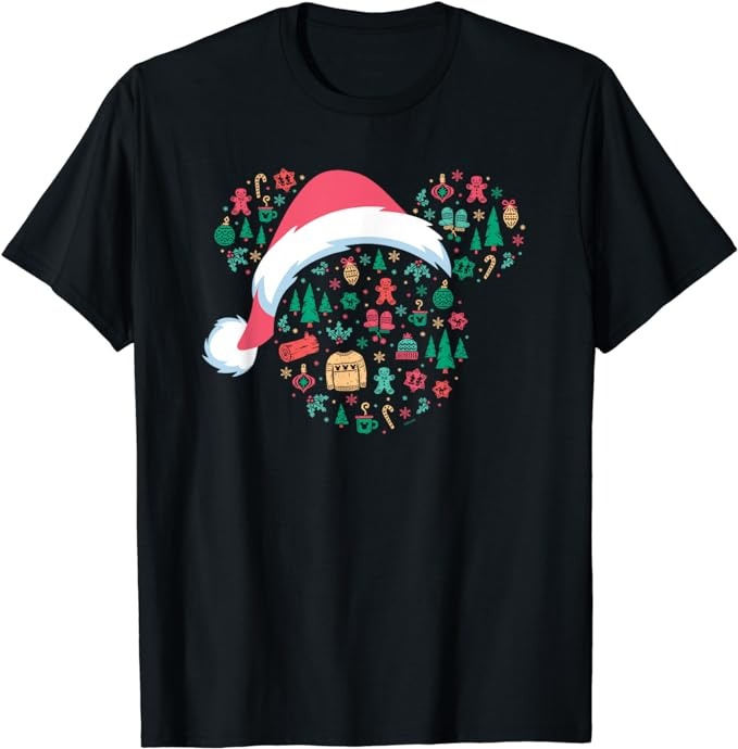 Disney Mickey Mouse Head Icon Christmas Holiday Santa Hat T-Shirt - Buy ...