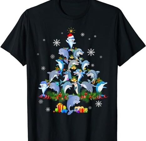 Dolphin christmas tree light sweater santa dolphin christmas t-shirt