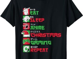 Eat Sleep Anime Gaming Christmas Pajama X-Mas Holiday Gamer T-Shirt