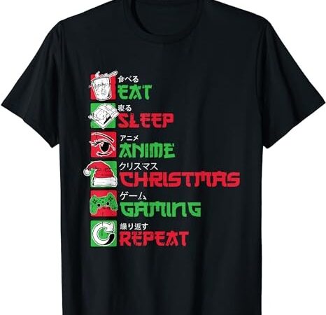 Eat sleep anime gaming christmas pajama x-mas holiday gamer t-shirt