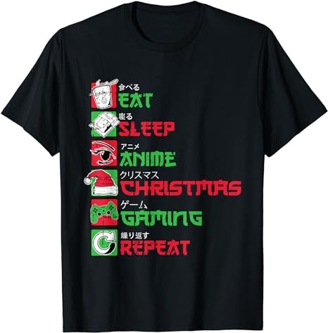 Eat Sleep Anime Gaming Christmas Pajama X-Mas Holiday Gamer T-Shirt