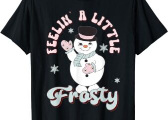 Feelin’ Little Frostys Snowman Groovy Retro Christmas Pajama T-Shirt