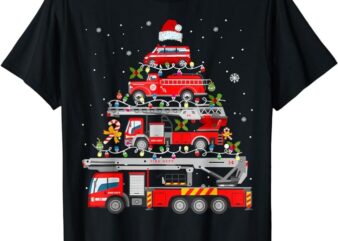 Firefighter Fire Truck Christmas Tree Lights Santa Fireman T-Shirt