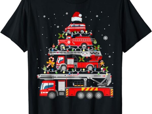 Firefighter fire truck christmas tree lights santa fireman t-shirt