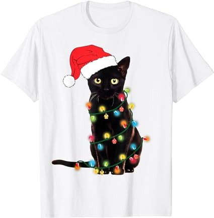 Funny black cat christmas light funny cat lover christmas t-shirt