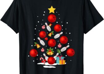 Funny Bowling Christmas Tree Lights Xmas Gifts For Men Women Short Sleeve T-Shirt