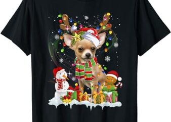 Funny Chihuahua Christmas Ugly Sweater Dog Santa Hat Lights T-Shirt