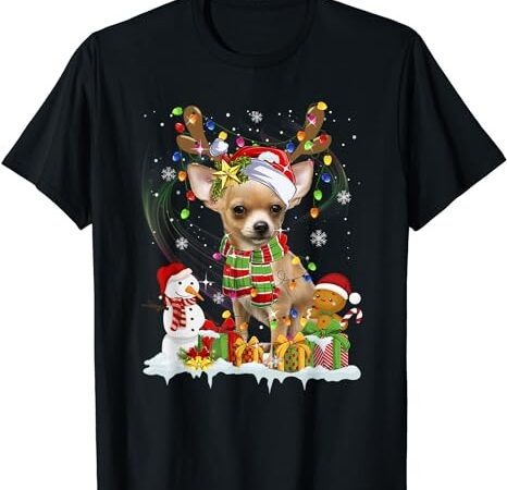 Funny chihuahua christmas ugly sweater dog santa hat lights t-shirt