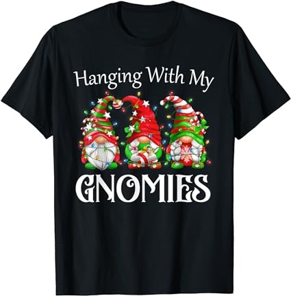 Funny christmas gnome hanging with my gnomies family pajamas t-shirt
