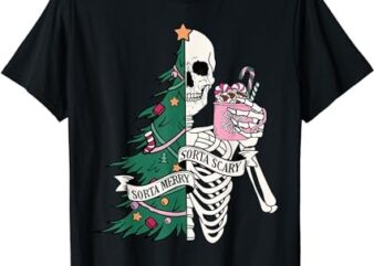 Funny Christmas Sorta Merry Sorta Scary Skeleton Xmas Tree T-Shirt