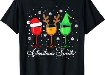 Funny Christmas Spirits Glasses Of Wine Xmas Holidays Party T-Shirt