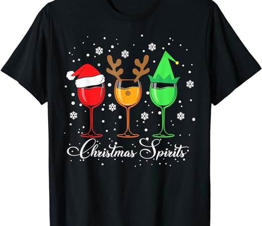Funny christmas spirits glasses of wine xmas holidays party t-shirt
