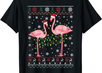 Funny Flamingo Lights Tangled Ugly Sweater Christmas Animals T-Shirt