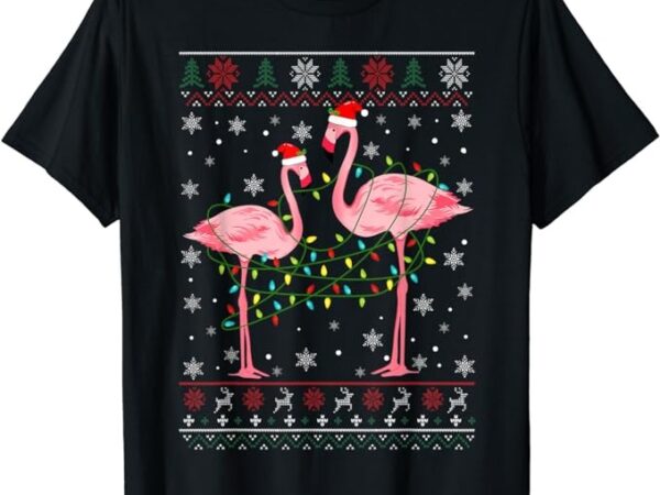 Funny flamingo lights tangled ugly sweater christmas animals t-shirt