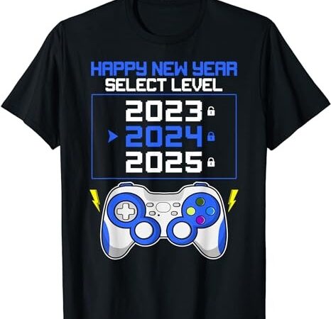 Funny happy new year select level 2024 gaming controller men t-shirt