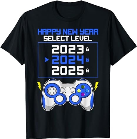 Funny Happy New Year Select Level 2024 Gaming Controller Men T-Shirt